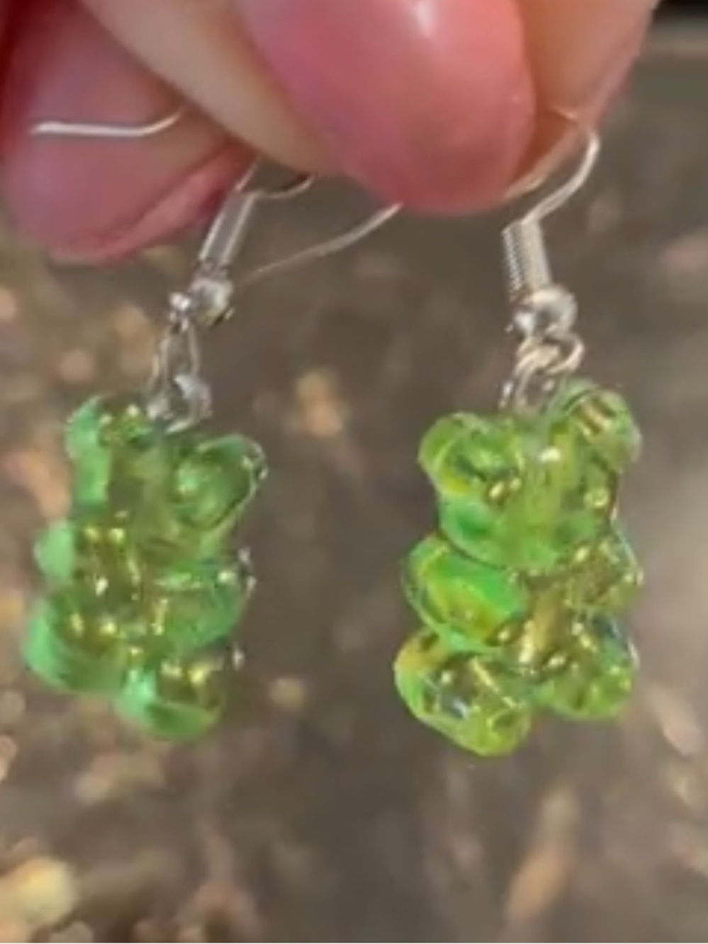 CUTE!! Green Emerald Colored Gummy Bear Earrings